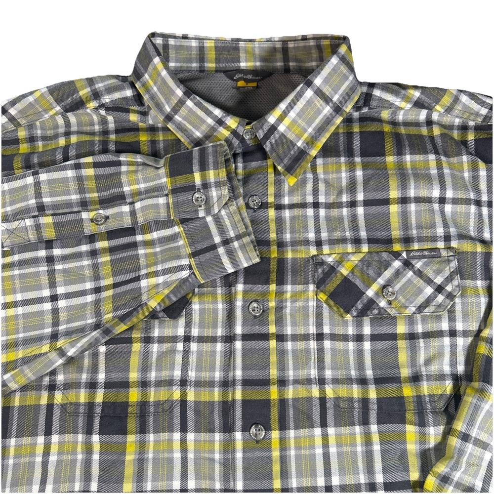 Eddie Bauer Travex Men's 2XL Yellow & Gray Long Sleeve Flannel Button Down Shirt